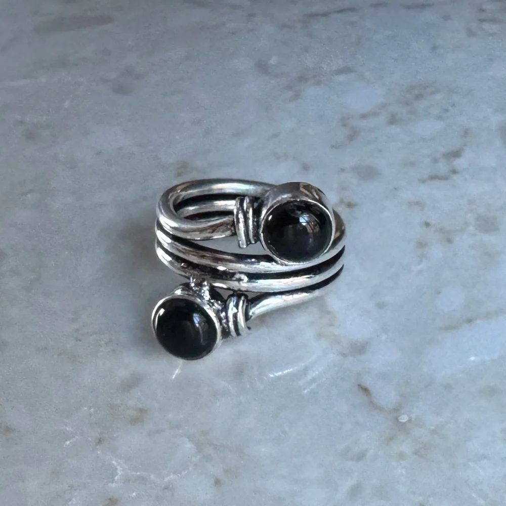 NWOT Sundance Storm Gyre Ring, Black Onyx, Sterling Silver